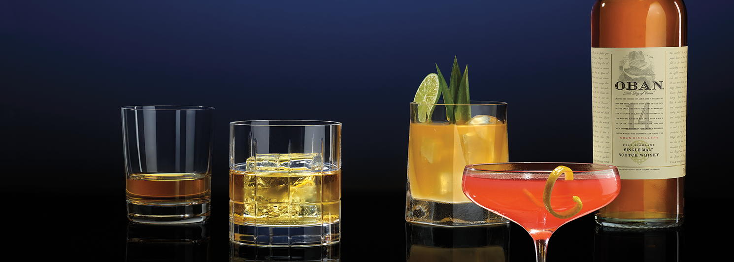 Cocktails with Oban Scotch Bottle